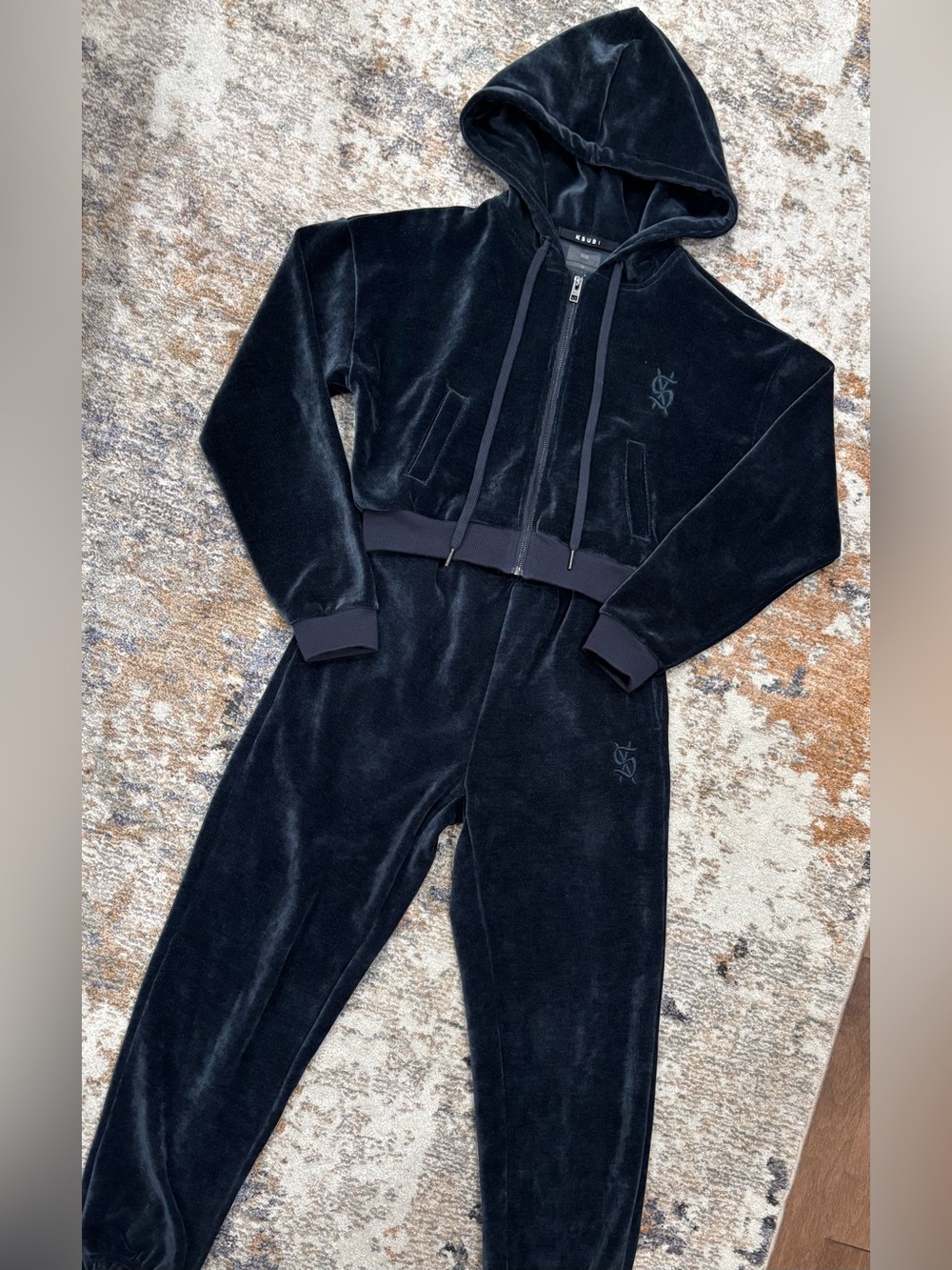 Ksubi Velour Midnight Zip-Up Hoodie & Icon Trak Lounge Pants Set